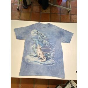 Vintage The Mountain Dragon Wolf Fantasy Graphic T Shirt Large Mythical Art Tee